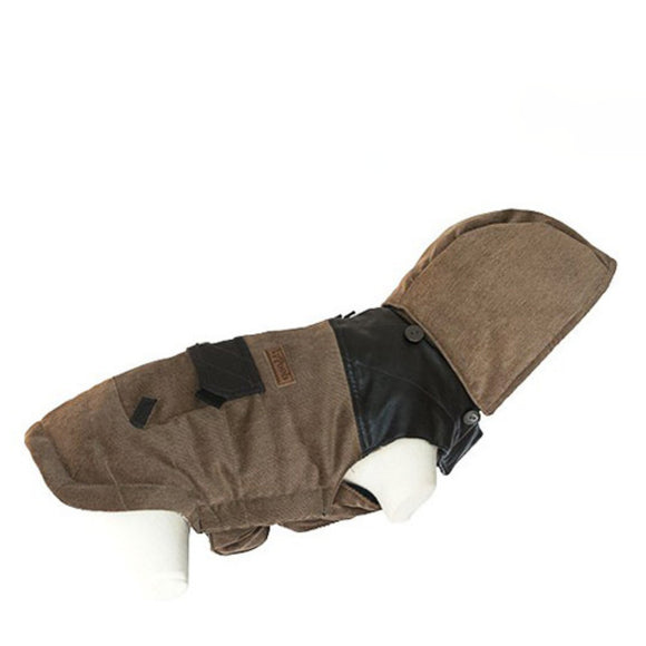 Doogy Roscoff Warm Corduroy Dog Jacket with Leather Inserts, Brown, 34cm Length