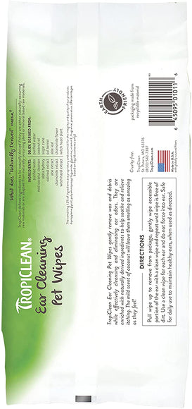 Tropiclean Ear Cleaning Wipes – Deodorizing Formula, Gentle Cleansing, 50 Pack
