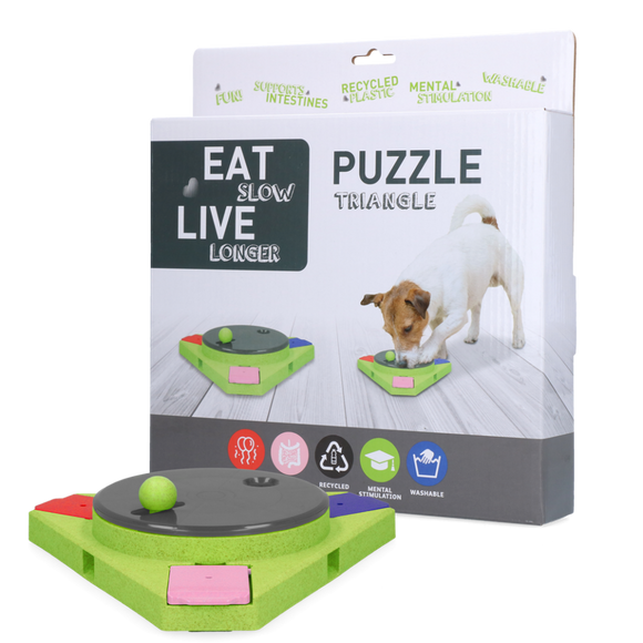 Eat Slow Live Longer Puzzle Triangle – Interactive Dog Intelligence Toy, Durable Design