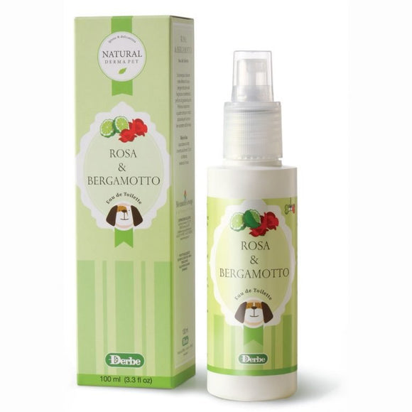 Bottle of dog and cat perfume for pets, scented with rose & bergamot 100ml