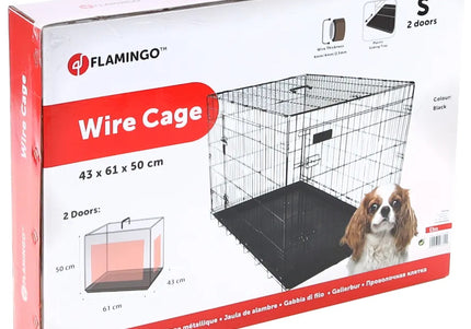 Flamingo Ebo Black Metal Dog Cage – Sturdy Small Crate with Secure Latch, 43x61x50cm