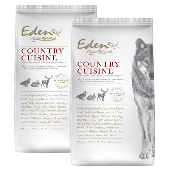 Eden Country Cuisine Dry Dog Food – Duck, Lamb, Rabbit, Venison, Medium/Large Breed, 2x12kg