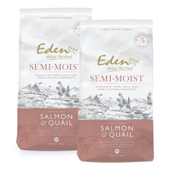 Eden Salmon & Quail Semi-Moist Dog Food – Dual Protein, 2 x 10kg Resealable Packs