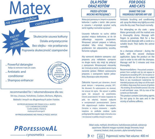 Matex Antistatic Conditioner 400ml – Volumizing Formula for Matted and Tangled Hair