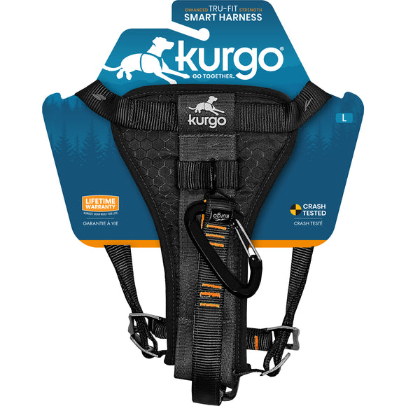 Kurgo Tru-Fit Smart Harness Black – Enhanced Strength, Secure Car Safety Design, XS Size