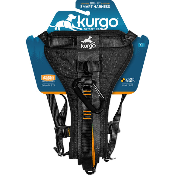 Kurgo Tru-Fit Smart Harness Black – Enhanced Strength, Secure Car Safety Design, XS Size