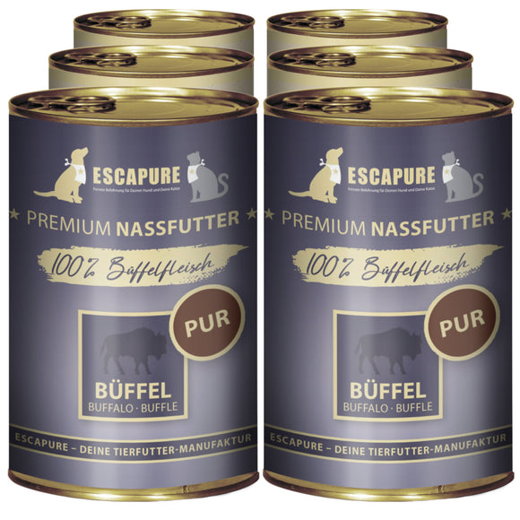 Escapure Buffel Pur Wet Food – 100% Buffalo Meat, Grain-Free, 6 x 400g Cans