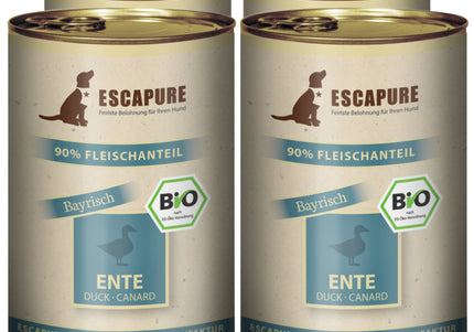 Escapure Ente Bio Organic Wet Dog Food – Duck, Potatoes, Herbs, 6 x 400g Cans