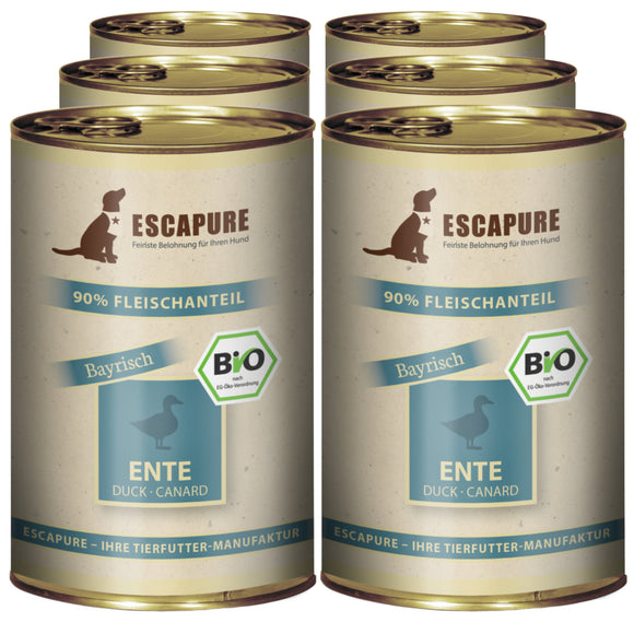 Escapure Ente Bio Organic Wet Dog Food – Duck, Potatoes, Herbs, 6 x 400g Cans