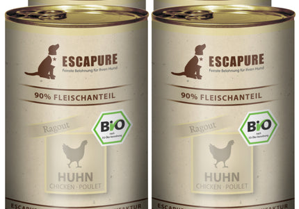 Escapure Huhn Bio Organic Wet Dog Food – Chicken with Vegetables and Herbs, 6x400g