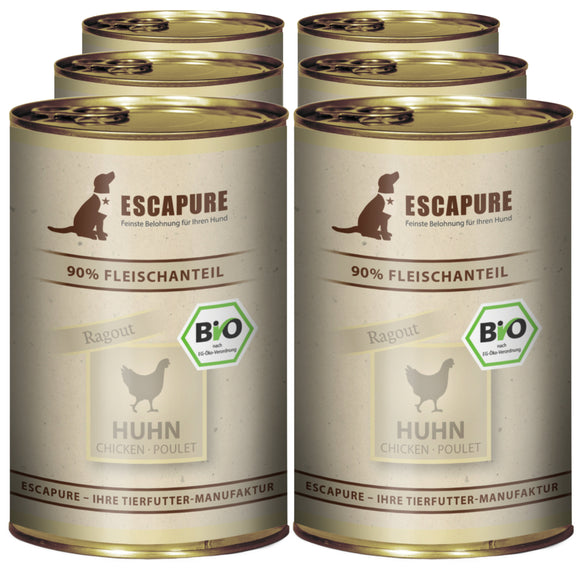 Escapure Huhn Bio Organic Wet Dog Food – Chicken with Vegetables and Herbs, 6x400g