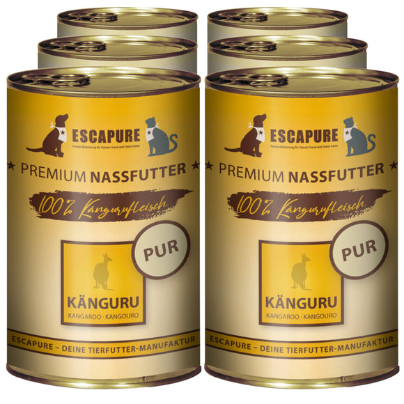 Escapure Kanguru Pur Wet Food – 100% Kangaroo Meat, Grain-Free, 6 x 400g Cans