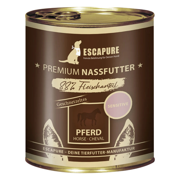Escapure Geschnetzeltes Pferd Wet Dog Food – 88% Horse Meat with Vegetables, Hypoallergenic, 800g