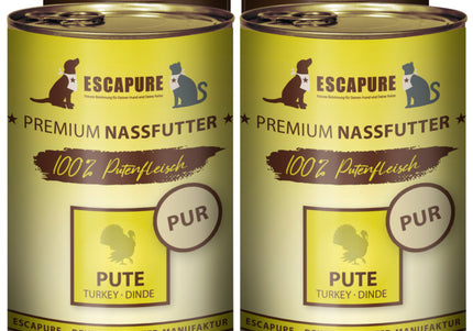 Escapure Pute Pur Wet Food – 100% Turkey, Grain-Free, 6 x 400g Cans, Natural Recipe