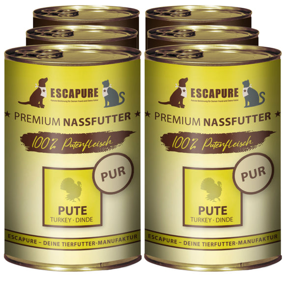 Escapure Pute Pur Wet Food – 100% Turkey, Grain-Free, 6 x 400g Cans, Natural Recipe