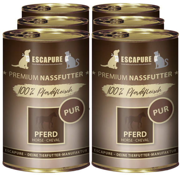 Escapure Pferd Pur Wet Food – 100% Horse Meat, Grain-Free, 6 x 400g Cans