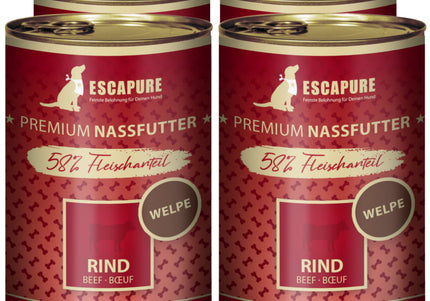 Escapure Puppy Rind Wet Food – Beef with Vegetables and Fruit, 6 x 400g Cans