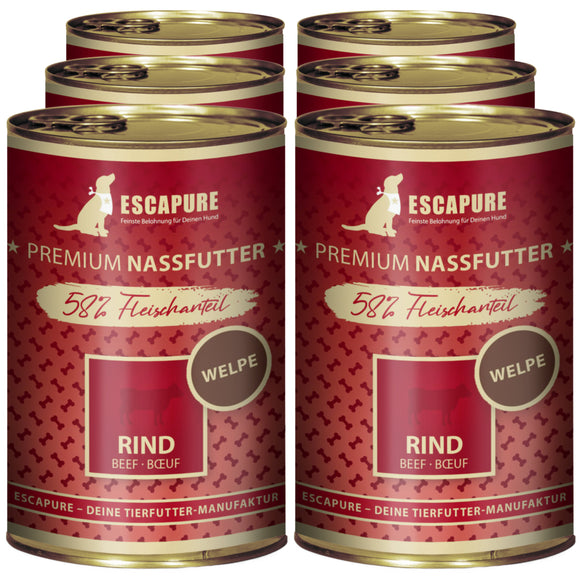 Escapure Puppy Rind Wet Food – Beef with Vegetables and Fruit, 6 x 400g Cans