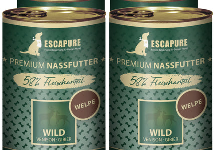 Escapure Puppy Wild Wet Food – Game and Rabbit with Vegetables and Fruits, 6x400g Pack