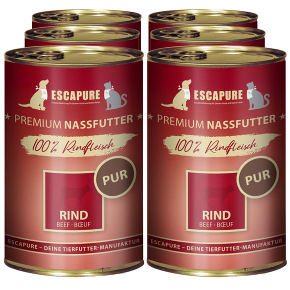 Escapure Rind Pur Wet Food – 100% Beef, Grain-Free, 6 x 400g Cans