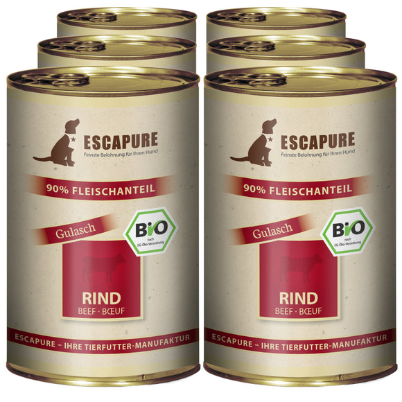 Escapure Rind Bio Organic Wet Dog Food – Beef with Vegetables and Herbs, 6x400g