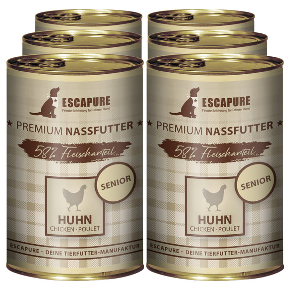 Escapure Senior Huhn Wet Food – Chicken and Vegetable Recipe, 6x400g, Gentle Digestive Formula
