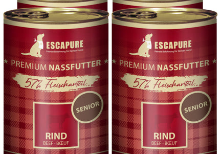 Escapure Senior Rind Wet Dog Food – Beef and Vegetable Recipe, 6 x 400g Cans