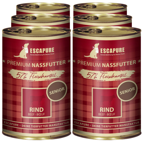 Escapure Senior Rind Wet Dog Food – Beef and Vegetable Recipe, 6 x 400g Cans