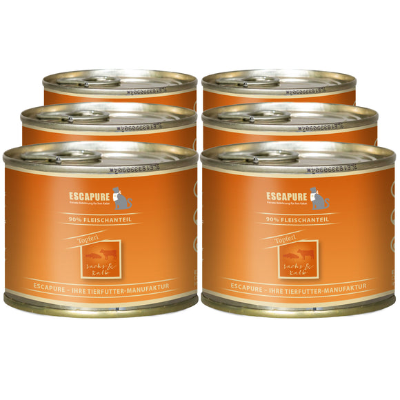 Escapure Topferl Lachs mit Kalb – Grain-Free Wet Cat Food, Salmon and Veal Goulash, 6x200g