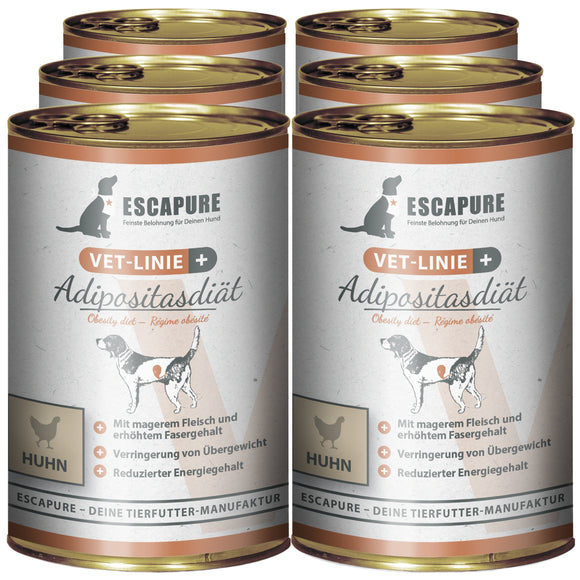 Escapure VET Adipositas Diet Chicken Wet Food – Low-Fat Formula, 6 x 400g Cans