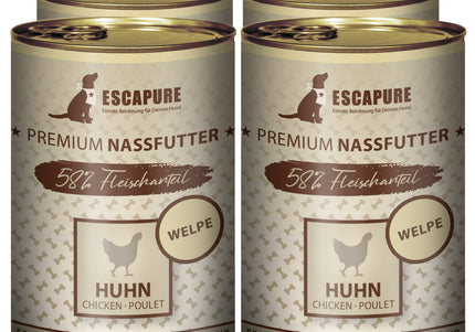 Escapure Puppy Huhn Wet Food – Chicken with Vegetables and Fruit, 6x400g, Nutritious Formula