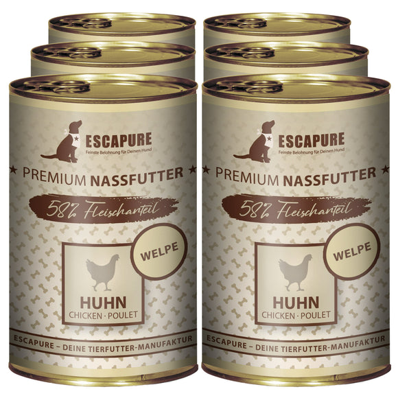 Escapure Puppy Huhn Wet Food – Chicken with Vegetables and Fruit, 6x400g, Nutritious Formula
