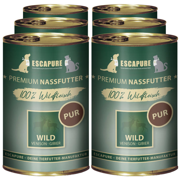 Escapure Wild Pur Wet Food – 100% Game Meat, Grain-Free, 6 x 400g Cans