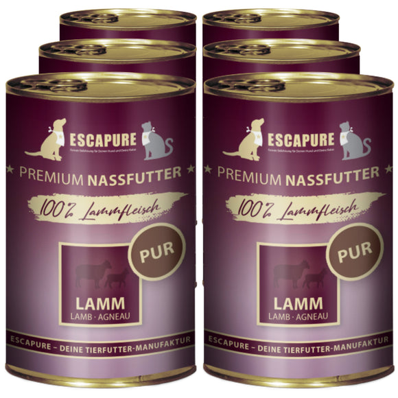 Escapure Lamm Pur Wet Food – 100% Lamb, Grain-Free, 6 x 400g Cans