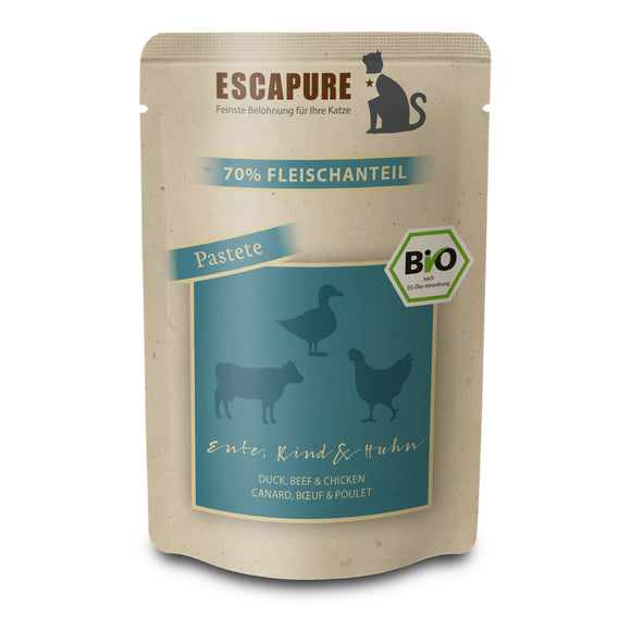 Escapure BIO Duck, Beef and Chicken Pâté 100g – Grain-Free Organic Wet Cat Food