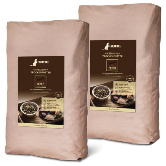 Escapure Premium Pferd Oven-Baked Dog Food – High-Quality Horse Meat, 2 x 12kg Bags