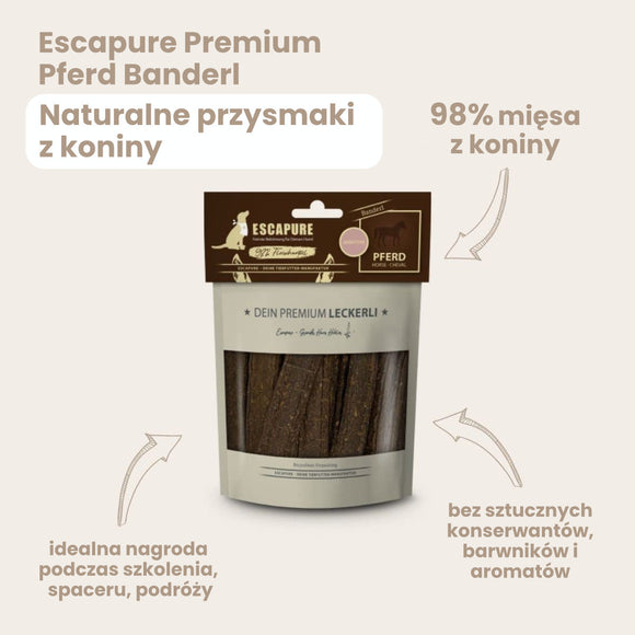 Escapure Premium Pferd Banderl – Horse Meat Strips, Hypoallergenic Treats, 150g