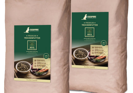 Escapure Premium Wild Adult Dog Food – Oven-Baked Game Recipe, High-Quality 2x12kg Pack