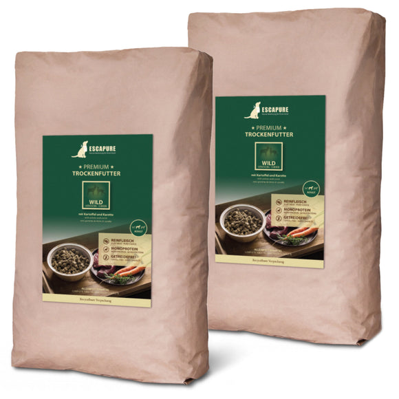 Escapure Premium Wild Adult Dog Food – Oven-Baked Game Recipe, High-Quality 2x12kg Pack