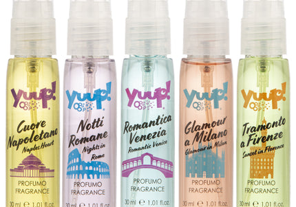 Yuup! Love In Italy Perfume Set – 30 Alcohol-Free Mini Bottles, 5 Italian Scents with Display