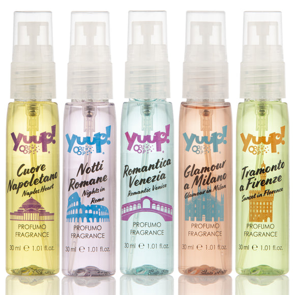 Yuup! Love In Italy Perfume Set – 30 Alcohol-Free Mini Bottles, 5 Italian Scents with Display
