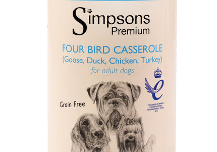 Simpsons Premium Four Bird Casserole Wet Dog Food – Grain-Free Poultry and Vegetable Recipe, 400g