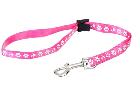 Groom Professional Amoz Pro Nylon Grooming Leash – Pink, 40cm, White Paw Print, 1.5cm Wide