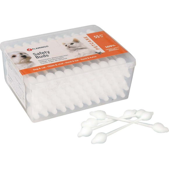 Flamingo Petcare Safety Buds – Gentle Ear Cleaning Sticks, 55 Pack, Soft Cotton Tips
