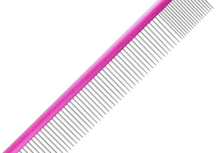 Groom Professional Metal Grooming Comb 25cm – Mixed Tooth Spacing, 80/20 Dark Pink