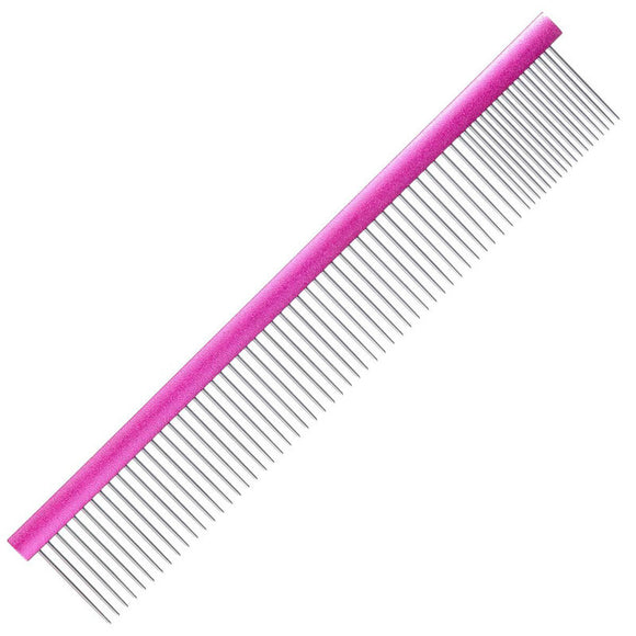 Groom Professional Metal Grooming Comb 25cm – Mixed Tooth Spacing, 80/20 Dark Pink