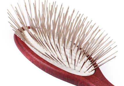 Blovi Red Wood Pin Brush – Large Soft Wooden Body with Long 30mm Metal Pins, Gentle Detangling