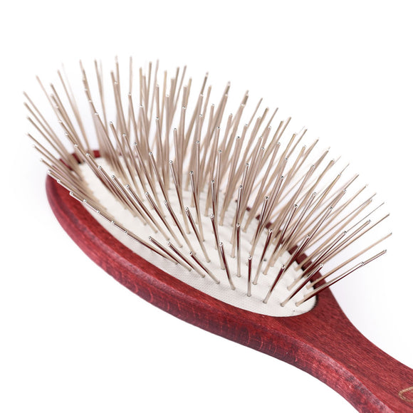 Blovi Red Wood Pin Brush – Large Soft Wooden Body with Long 30mm Metal Pins, Gentle Detangling