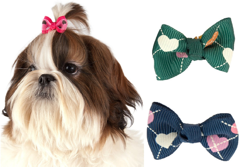 Show Tech Argyle Grooming Bows – Colorful Elastic Decorative Set, 50 Pieces, Eye-Catching Design