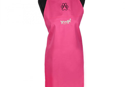 Yuup! Pink Grooming Apron – Protective Rubberized Material, Adjustable Black Design